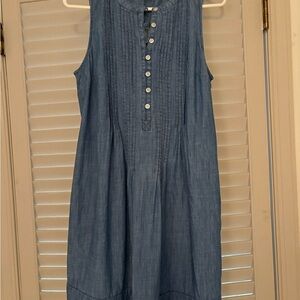 Sleeveless Blue Chambray Button-Front Dress